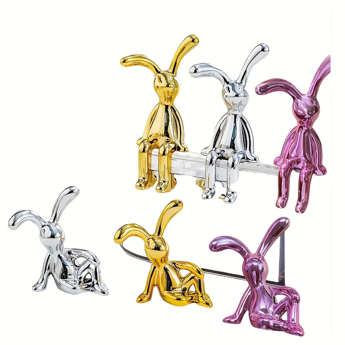 VATYERTY - 6 piezas escultura decorativa de conejo dorada plateada y rosa dorada