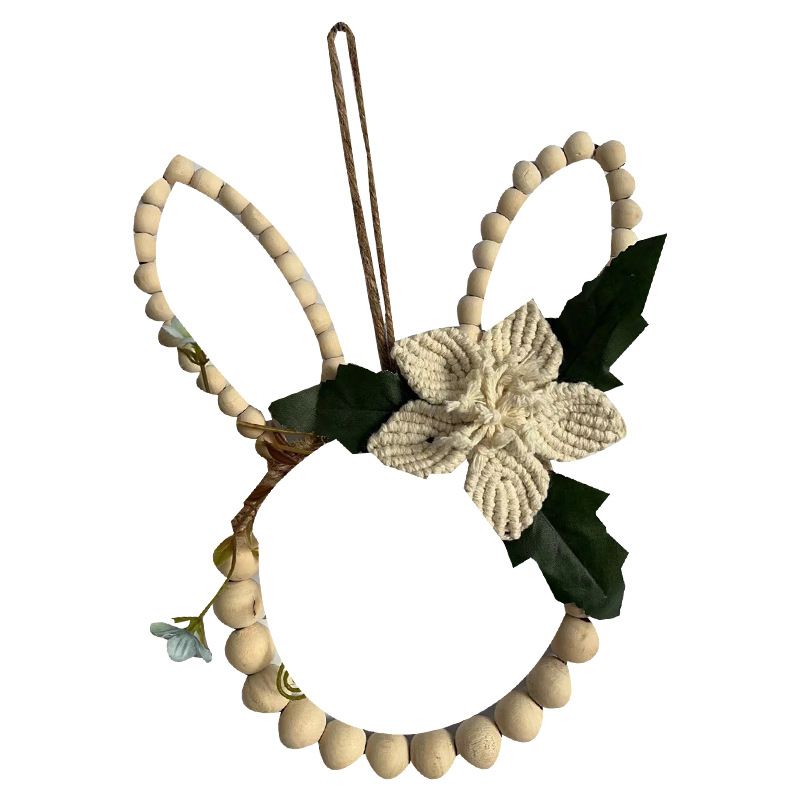 VATYERTY - Corona de cuentas de madera rústica con detalles florales de ganchillo