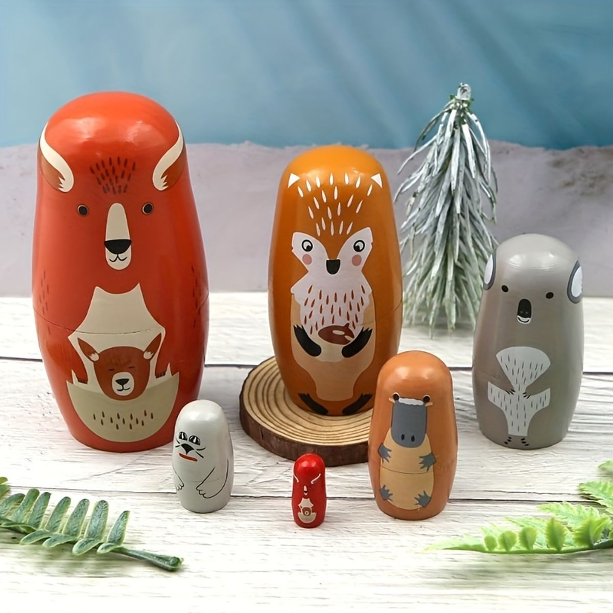 VATYERTY - Colorido conjunto de muñecas rusas de madera artesanales