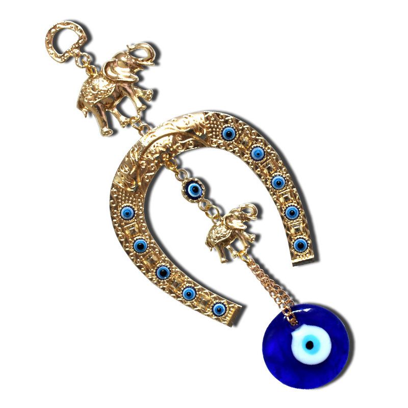 VATYERTY - 1 amuleto colgante de pared de herradura de ojo azul turco con elefante