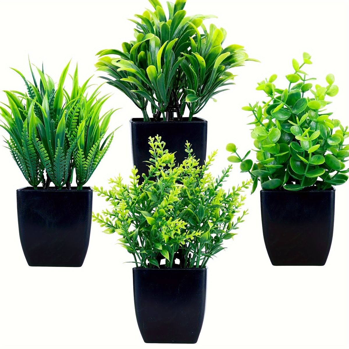 VATYERTY - Juego de 4 plantas artificiales en macetas negras