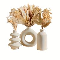 Juego de 3 jarrones de cerámica bohemios trío de jarrones redondos blancos