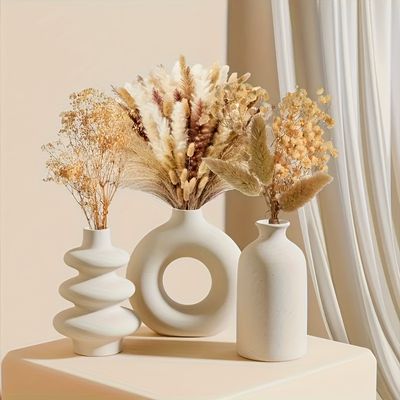 Imagen 2 del producto Juego de 3 jarrones de cerámica bohemios trío de jarrones redondos blancos