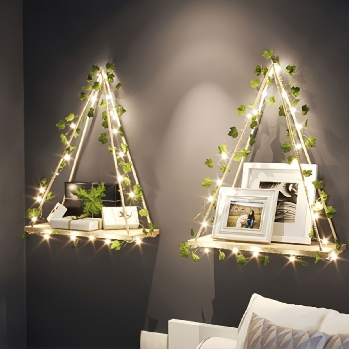 VATYERTY - 1 estante de pared con iluminación de enredadera artificial estilo bohemio