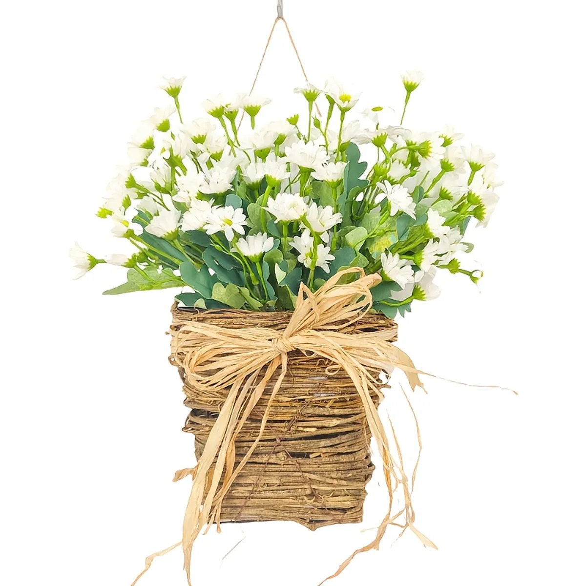 VATYERTY - 1 cesta para colgar en la puerta con hortensias y margaritas color crema