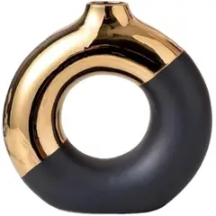 VATYERTY - Elegante jarrón de cerámica moderno en negro dorado y blanco