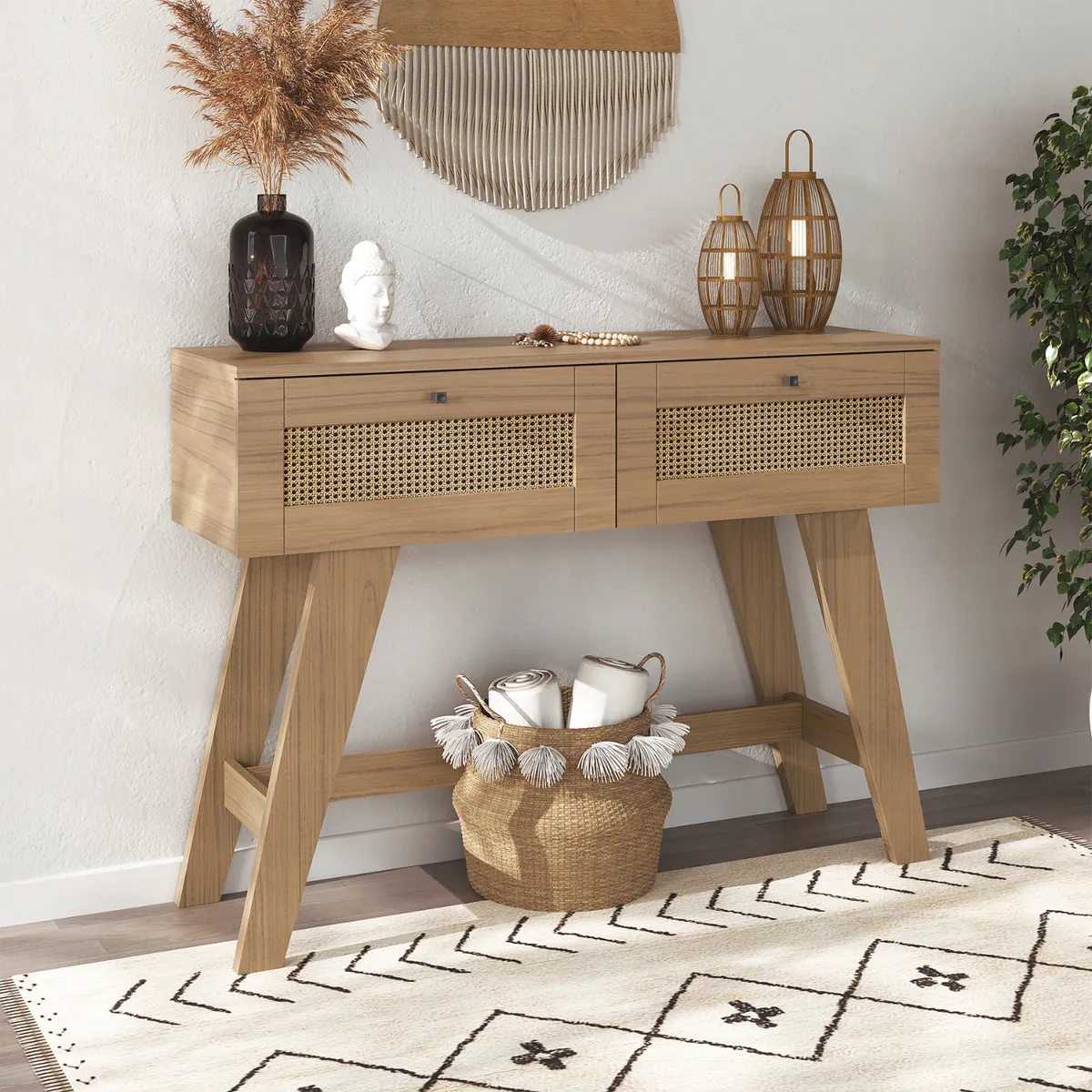EXIT - Mesa de Arrimo Rectangular 110x80x33 cm Marrón Roble - Trama