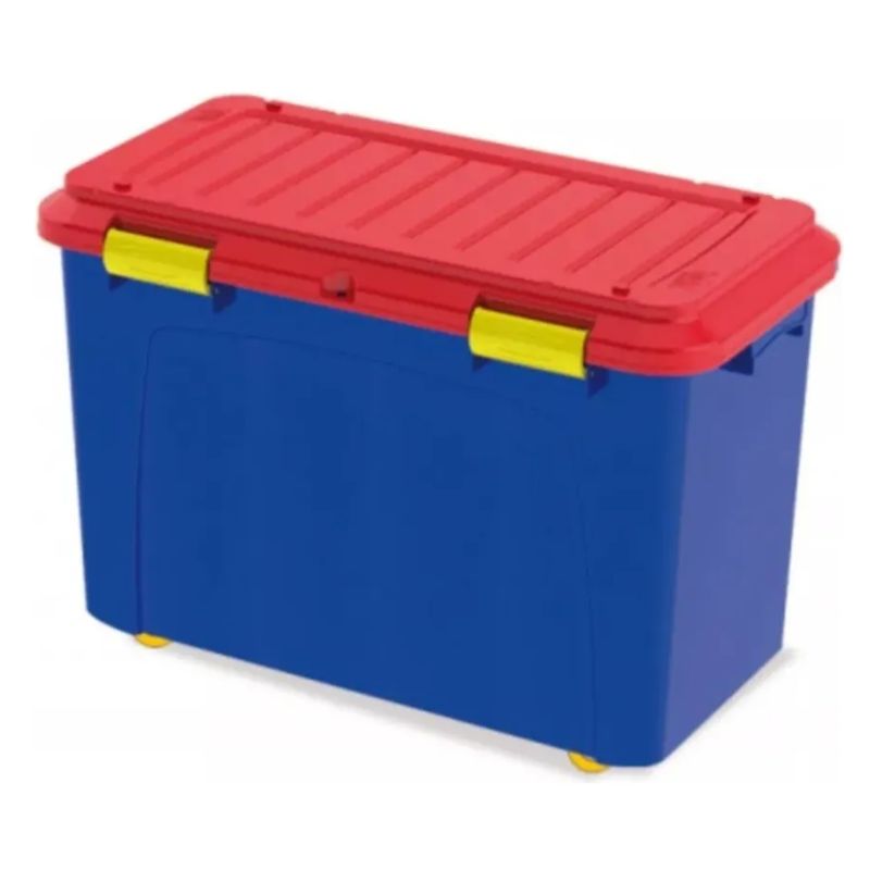 REYPLAST - Baul Caja Almacenamiento Organizadora  90l Ruedas Azul Roja