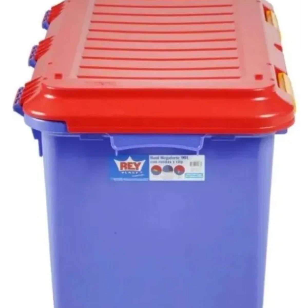 REYPLAST - Baul Caja Almacenamiento Organizadora  90l Ruedas Azul Roja