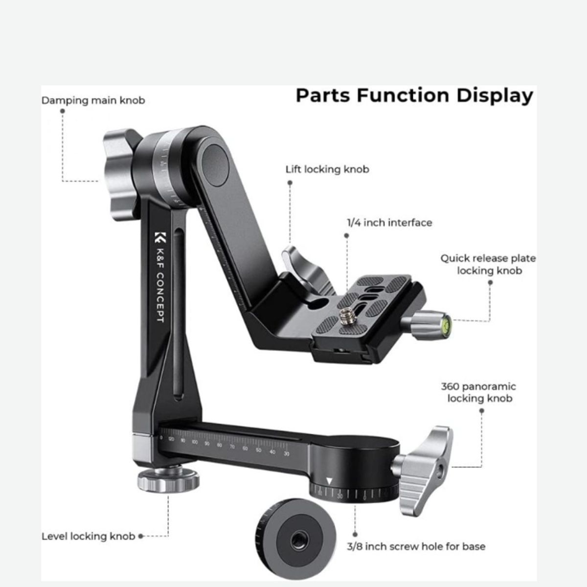 GENERICO - KF CONCEPT CABEZAL CARDÁN PANORÁMICO 360 GRADOS ALTA RESISTENCIA 20KG CAPACIDAD