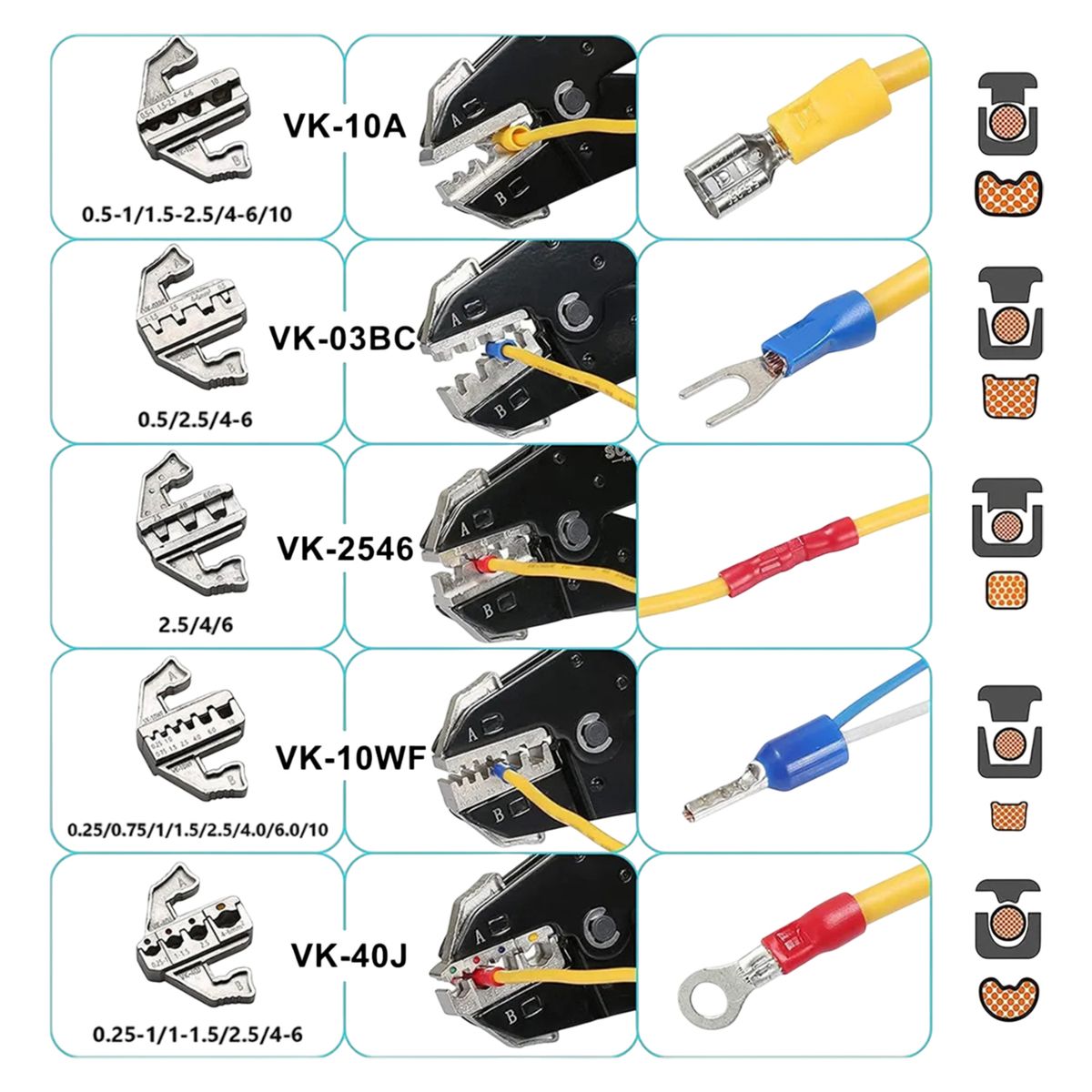 SOLIOT - Set Alicate Crimpadora 5 Troqueles 0.25-10mm2 Con Pelacable