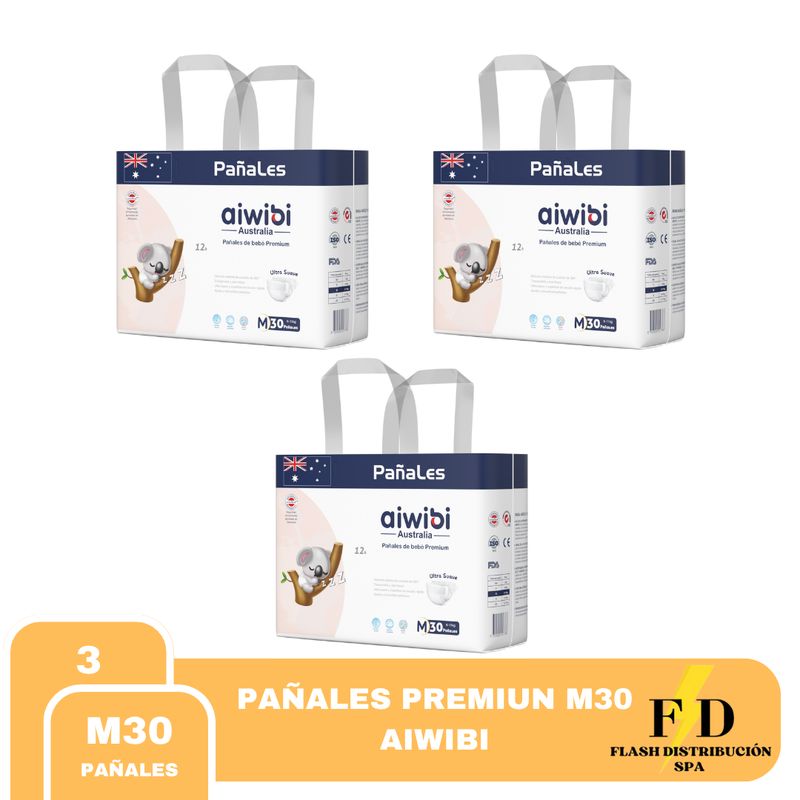 AIWIBI - PAÑAL AIWIBI PREMIUN M X30 Un Talla M PACK X3