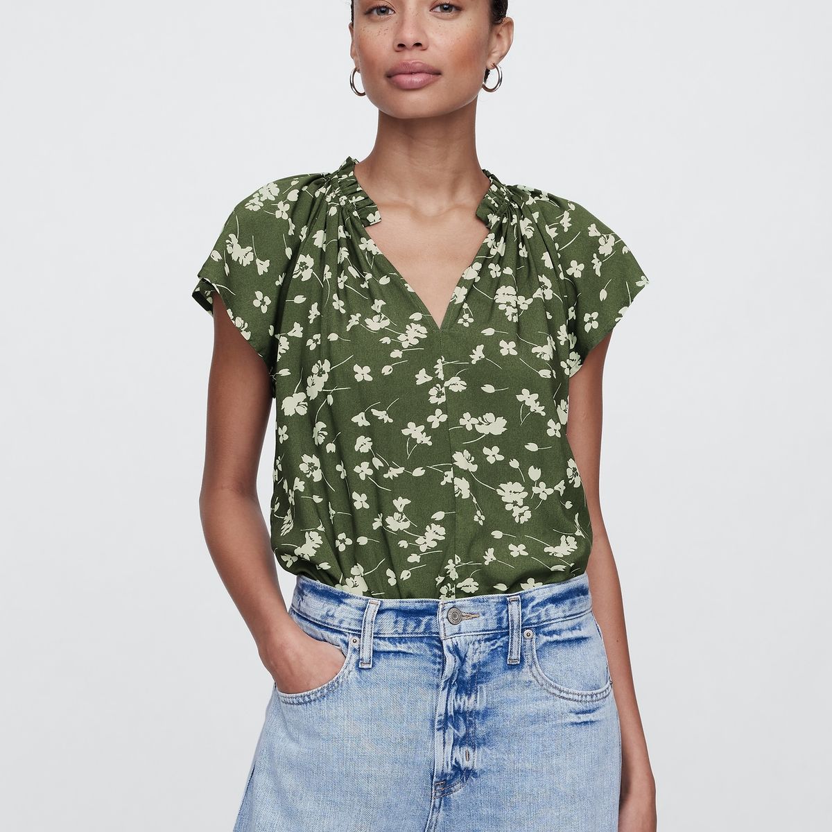 GAP - Blusa Mujer Zen Neck Manga Corta Morado Gap