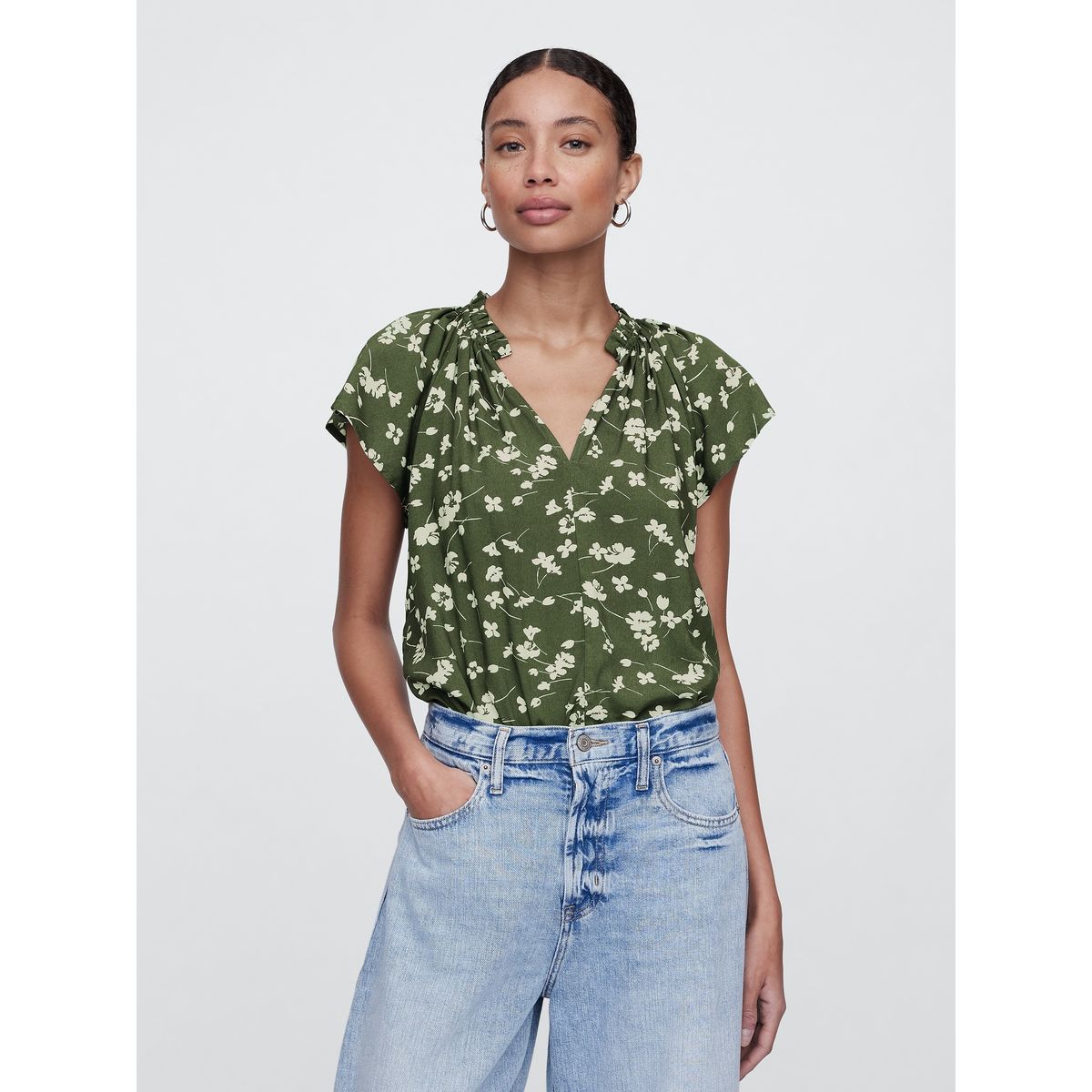 GAP - Blusa Mujer Zen Neck Manga Corta Morado Gap