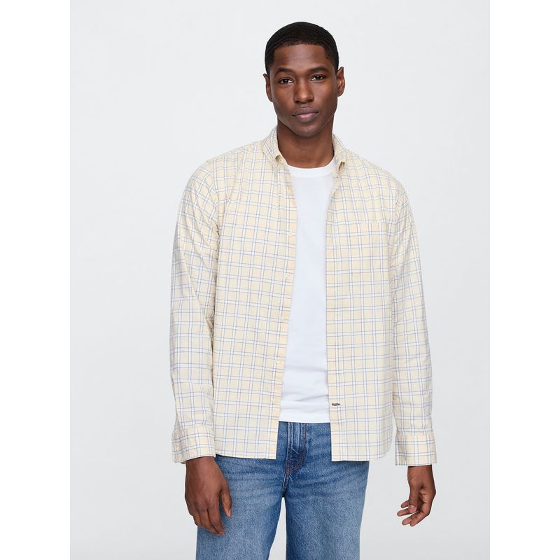GAP - Camisa Hombre Standard Manga Larga Amarillo Gap
