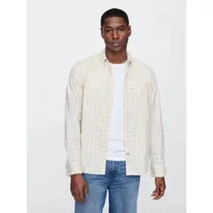 GAP - Camisa Hombre Standard Manga Larga Amarillo