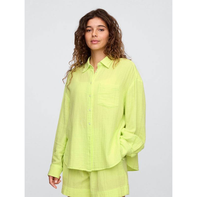GAP - Blusa Mujer Big Gauze Manga Larga Amarillo Gap