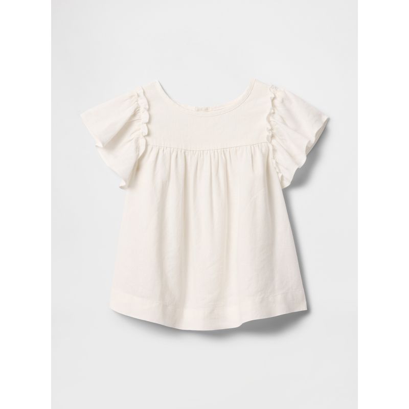 GAP - Blusa Toddler Niña Lino Vuelos Manga Corta Blanco Gap