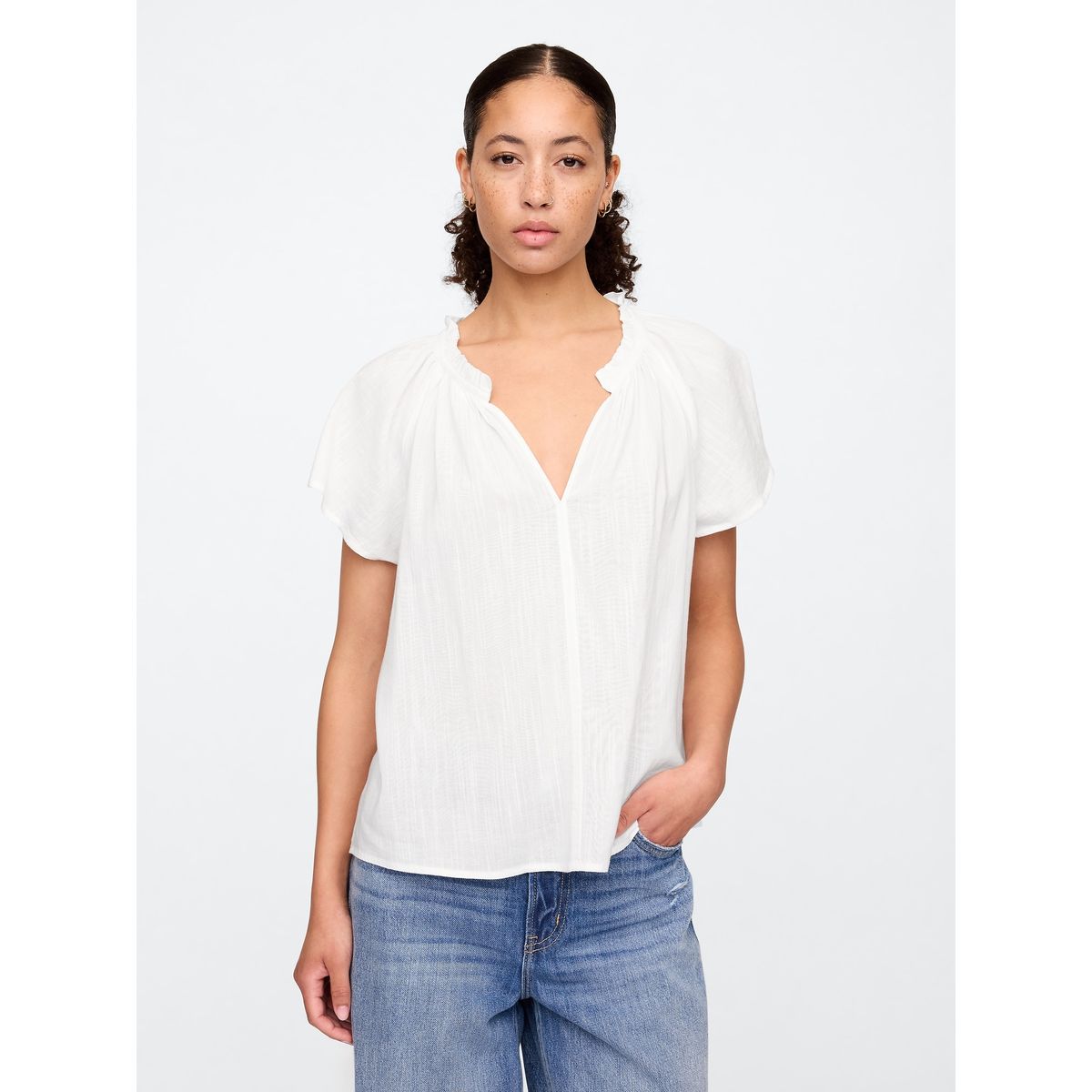 GAP - Blusa Mujer Zen Neck Manga Corta Blanco Gap