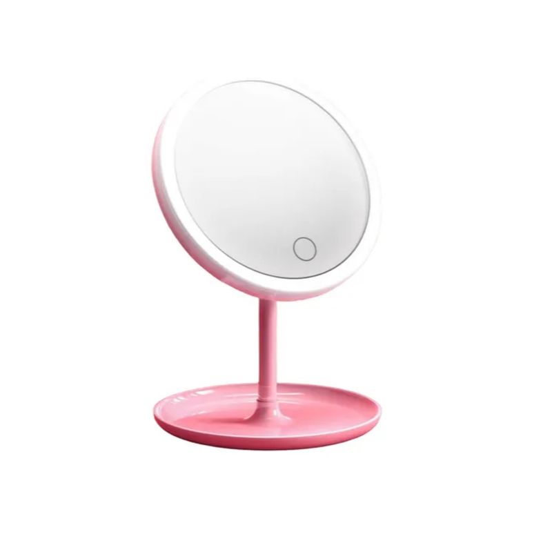 GENERICO - Espejo P/maquillaje Redondo 3 Tonos Luz Led Táctil Gira 360° Color del marco Rosado