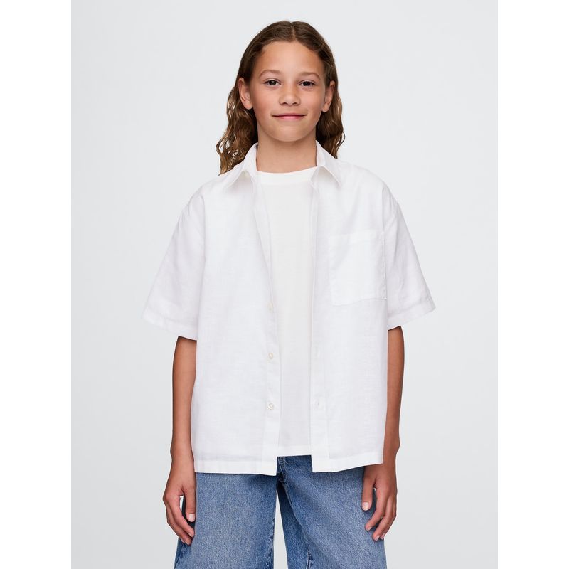 GAP - Camisa Niño Lino Relaxed Manga Corta Blanco Gap