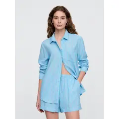 GAP - Blusa Mujer Lino Manga Larga V25 Celeste