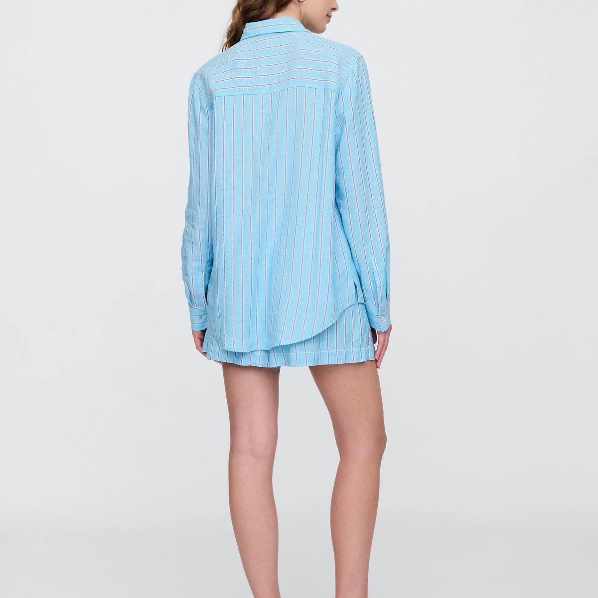 GAP - Blusa Mujer Lino Manga Larga V25 Celeste Gap