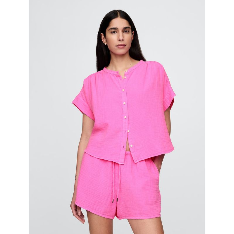 GAP - Blusa Mujer Gauze Dolman Manga Corta Rosado Gap