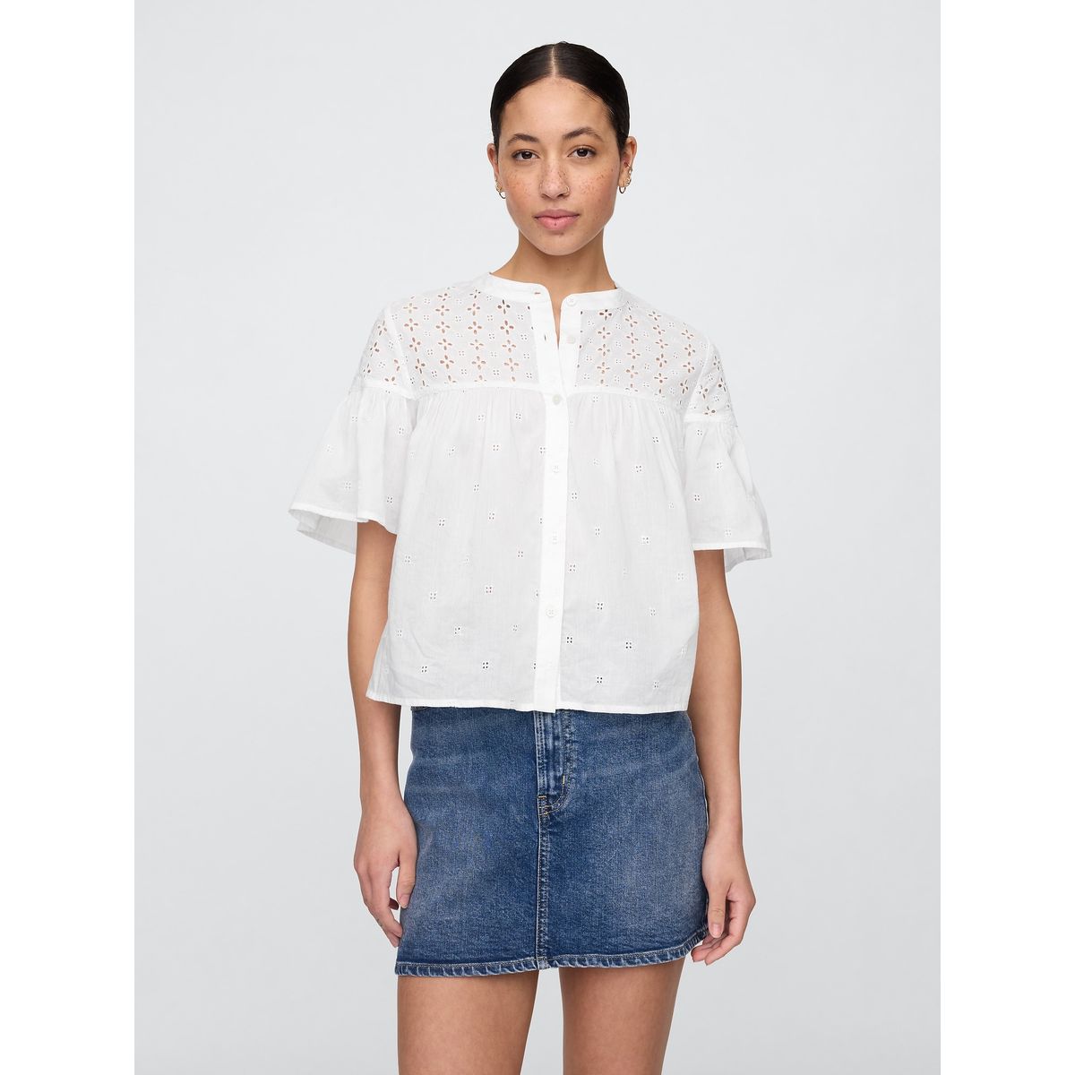 GAP - Blusa Mujer Eyelet Manga Corta Blanco Gap