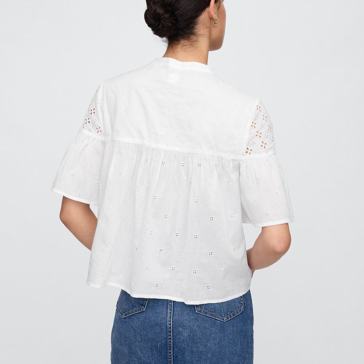 GAP - Blusa Mujer Eyelet Manga Corta Blanco Gap