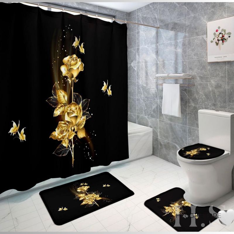 GENERICO - Juego 4 Piezas Cortina De Baño Alfombras