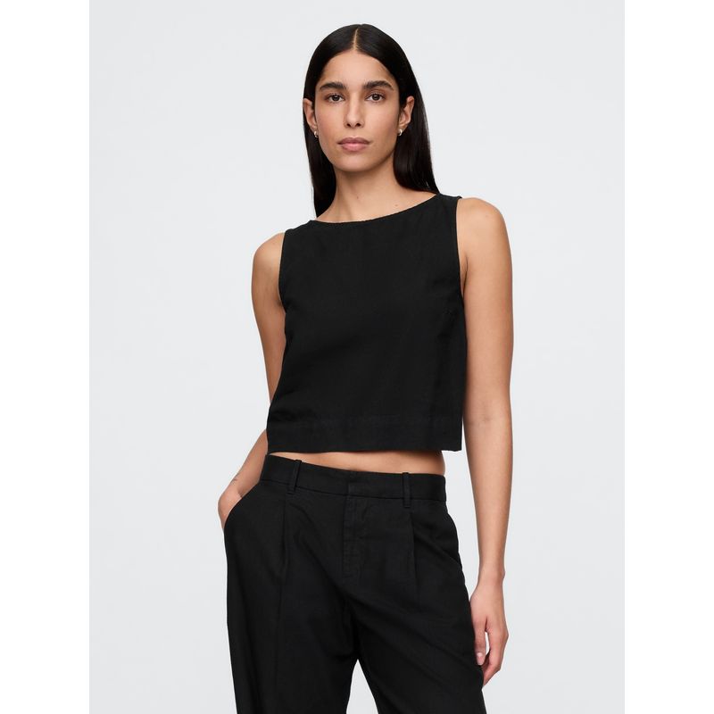 GAP - Blusa Mujer Lino Shell Sin Mangas Negro Gap