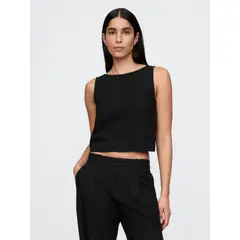 GAP - Blusa Mujer Lino Shell Sin Mangas Negro