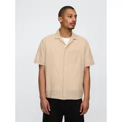 GAP - Camisa Hombre Lino Manga Corta Beige