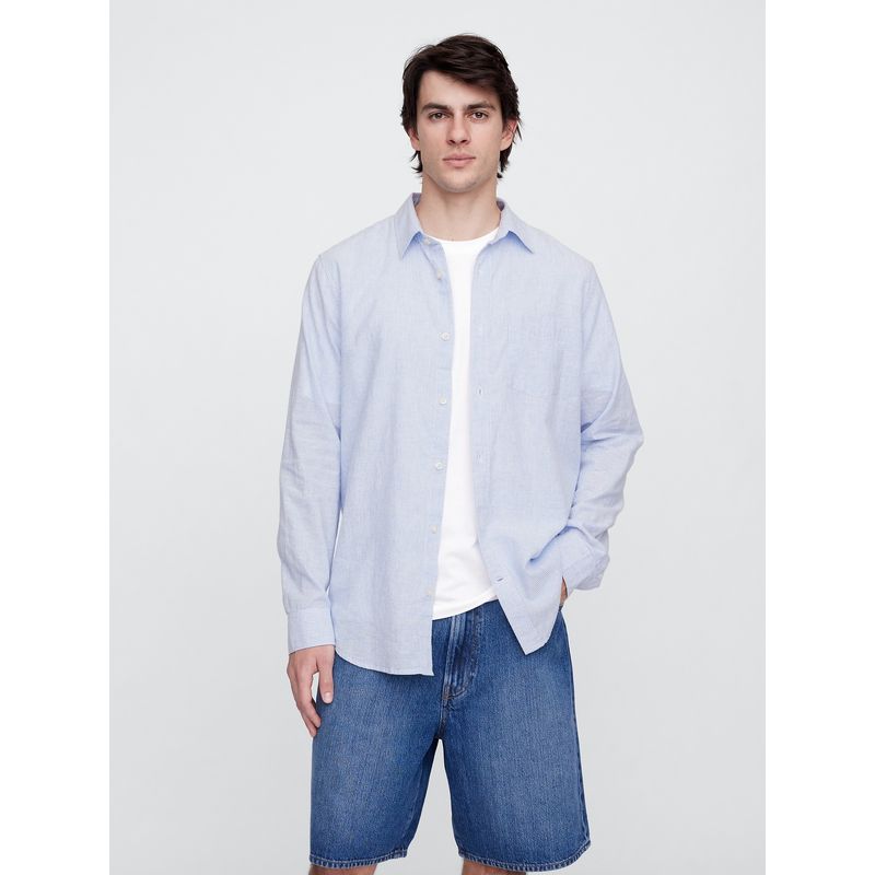 GAP - Camisa Hombre Lino Manga Larga V25 Azul Gap
