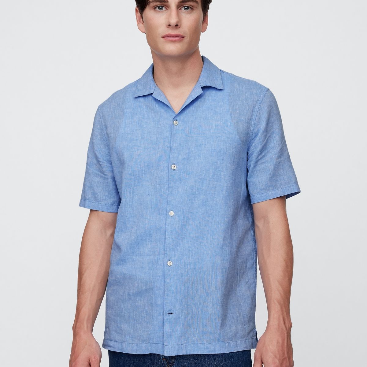 GAP - Camisa Hombre Lino Resort V25 Manga Corta Azul Gap