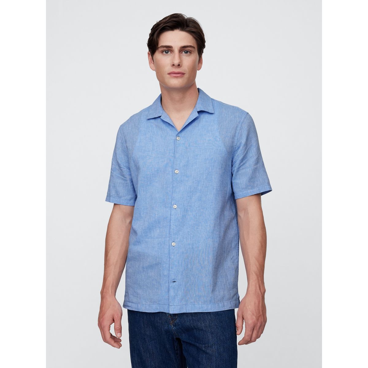 GAP - Camisa Hombre Lino Resort V25 Manga Corta Azul Gap