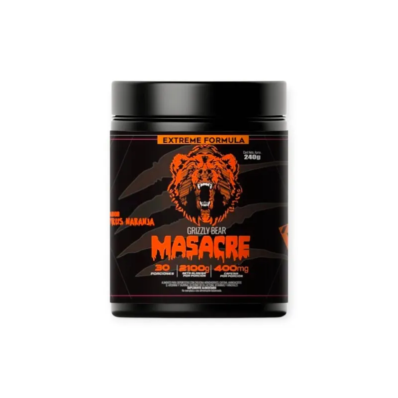 GRIZZLY - PRE ENTRENO MASACRE 240GR 30 SERVICIOS CITRUS ORANGE - GRIZZLY BEAR
