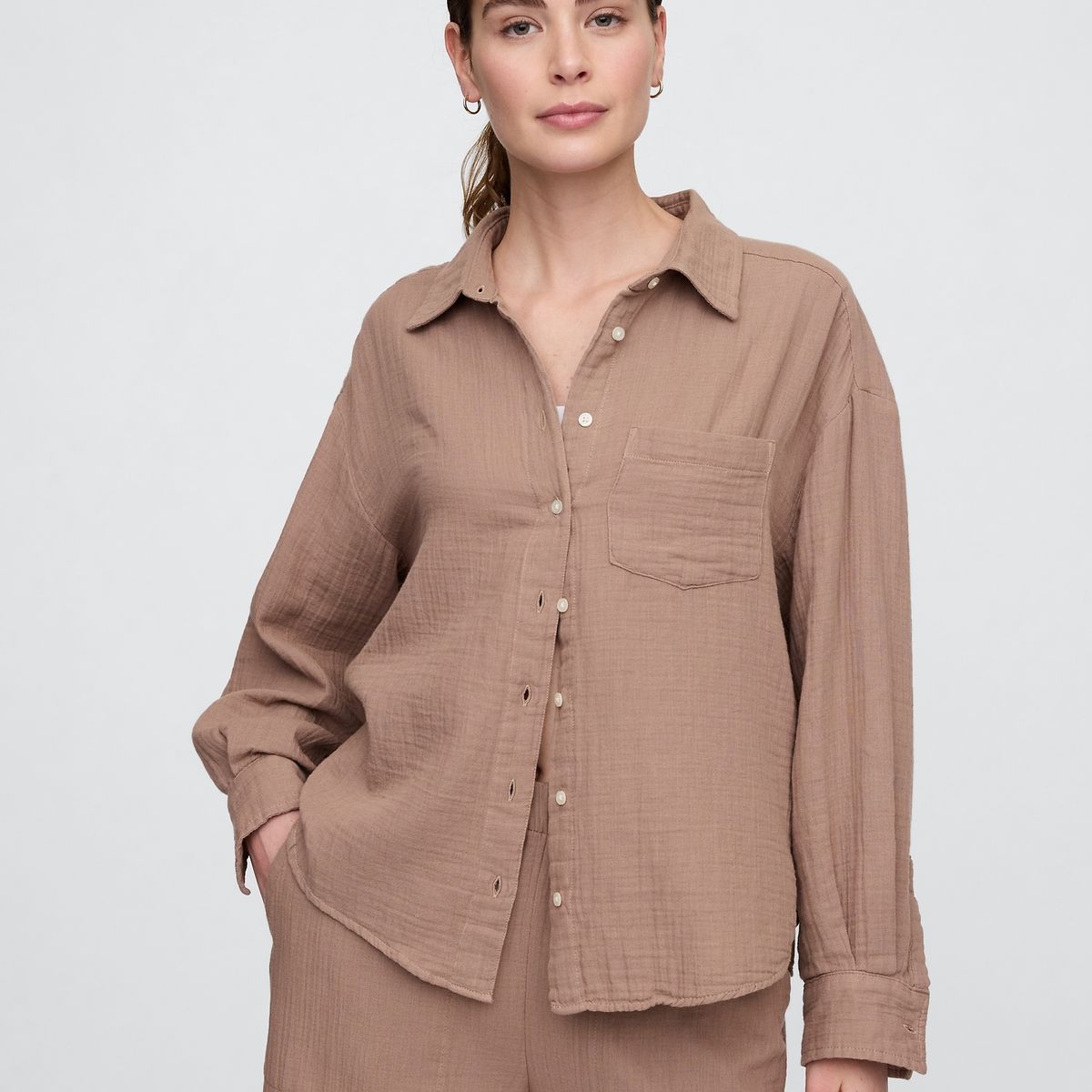 GAP - Blusa Mujer Big Gauze Manga Larga Café Gap