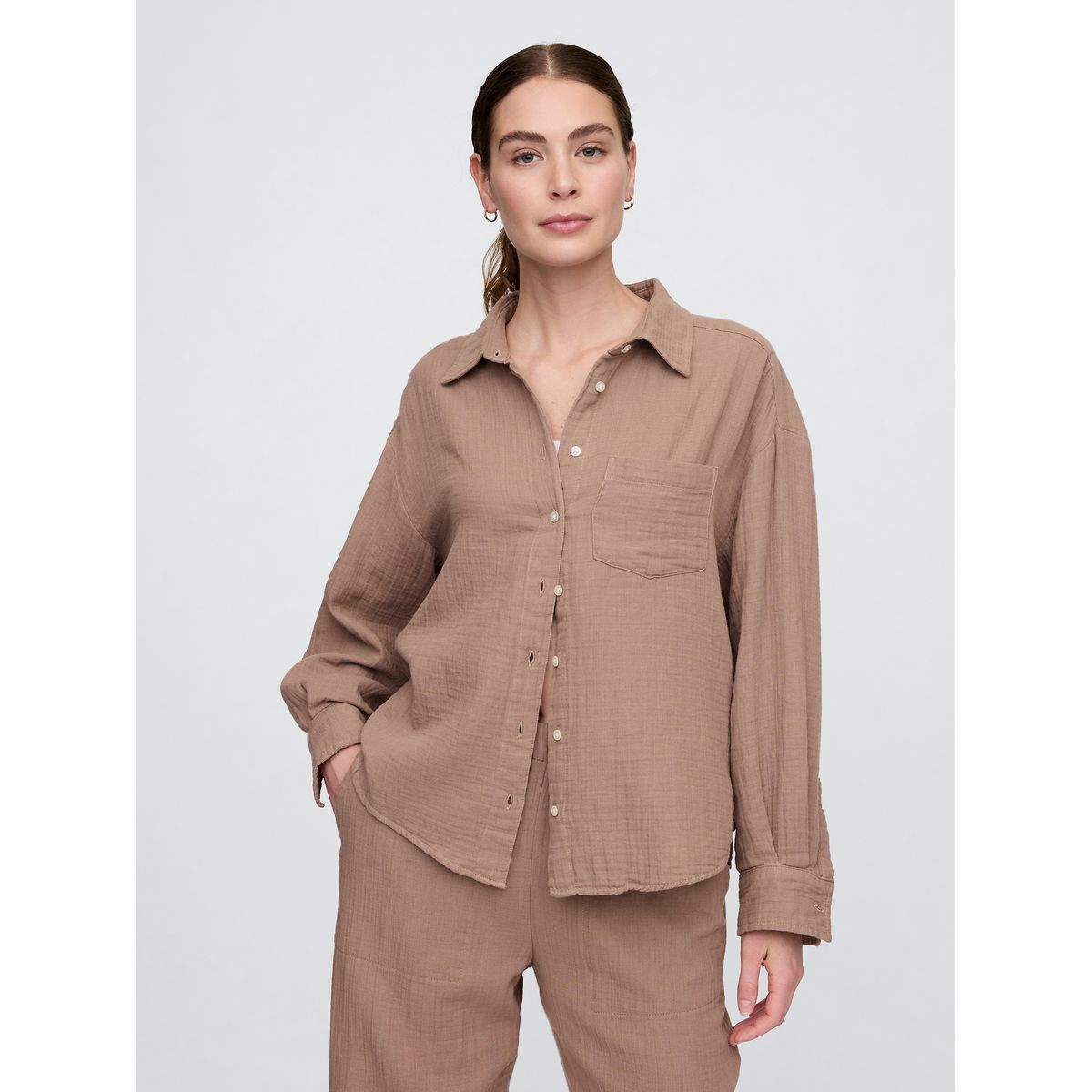 GAP - Blusa Mujer Big Gauze Manga Larga Café Gap