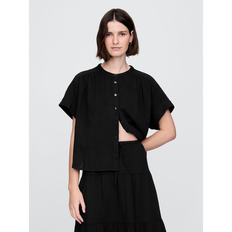 GAP - Blusa Mujer Gauze Dolman Manga Corta Negro Gap