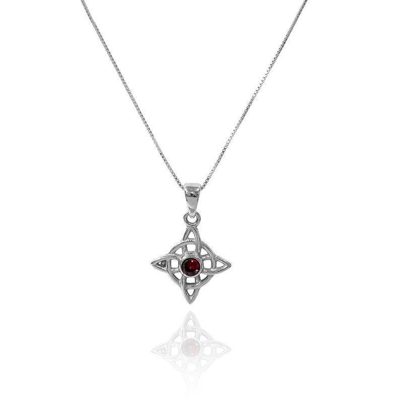 ANDREA COGGIOLA JOYAS - Collar Nudo De Bruja Circón Rojo Plata Fina 925
