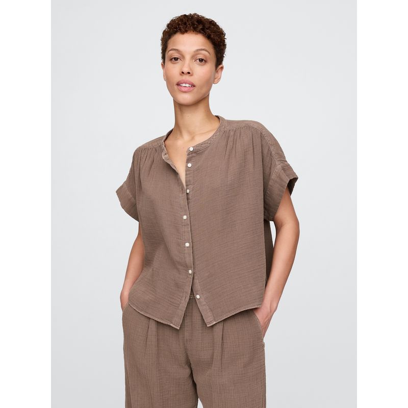 GAP - Blusa Mujer Gauze Dolman Manga Corta Café Gap