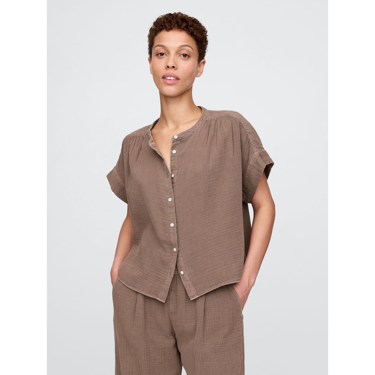 GAP - Blusa Mujer Gauze Dolman Manga Corta Café Gap