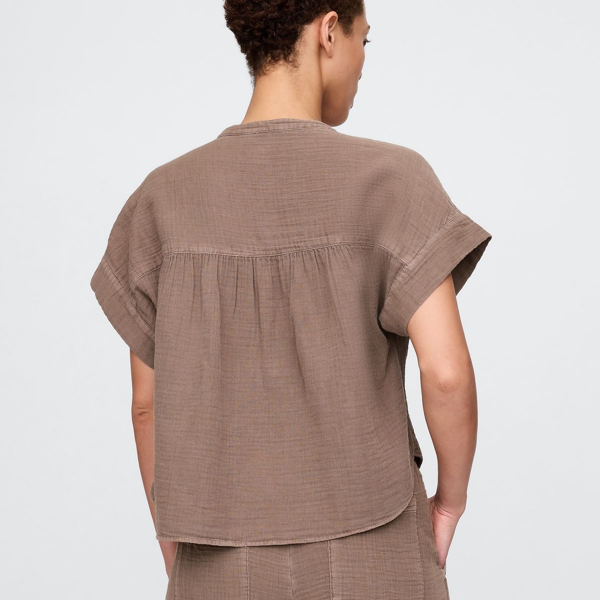 GAP - Blusa Mujer Gauze Dolman Manga Corta Café Gap