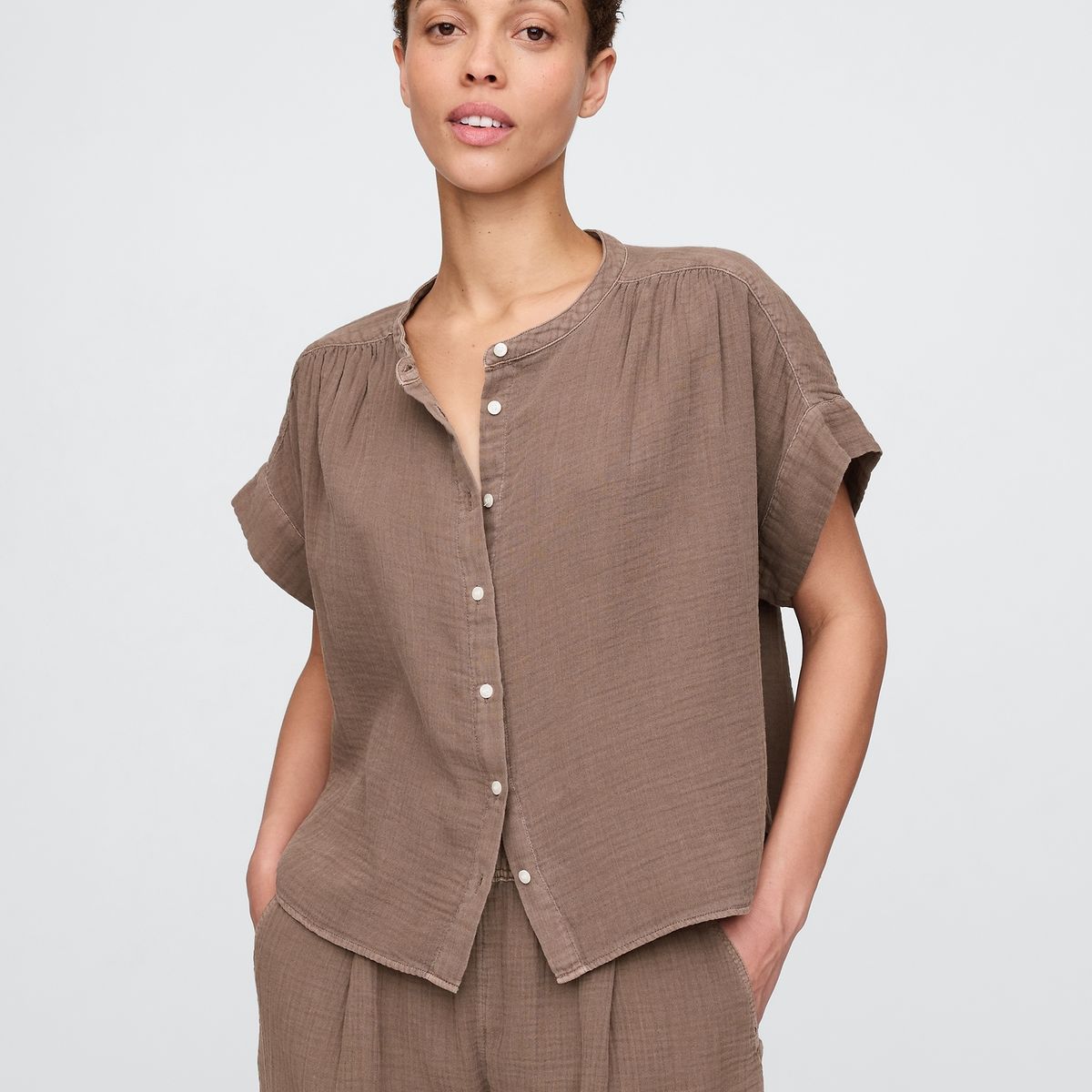 GAP - Blusa Mujer Gauze Dolman Manga Corta Café Gap
