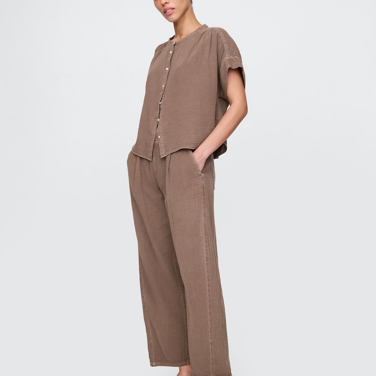 GAP - Blusa Mujer Gauze Dolman Manga Corta Café Gap