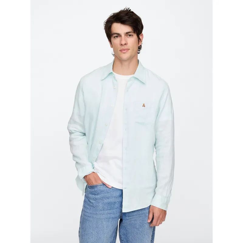 GAP - Camisa Hombre Lino Brannan Manga Corta Azul Gap