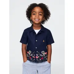 GAP - Camisa Toddler Niño Lino Flowers Manga Corta Azul
