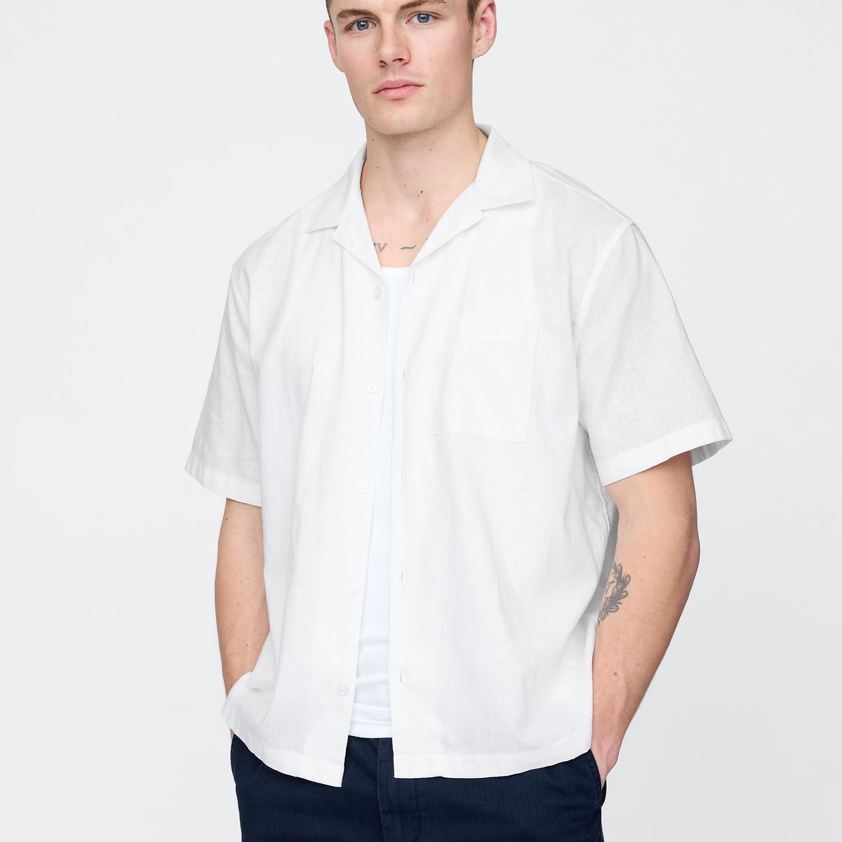 GAP - Camisa Hombre Lino V25 Manga Corta Blanco Gap